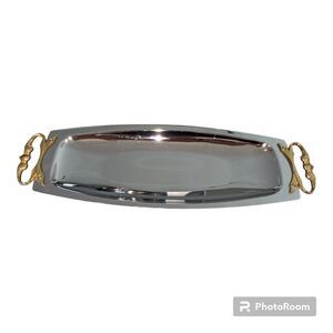 VTG Kromex Holiday Chrome Bread & Roll Tray #477-21 MCM Gold Handles